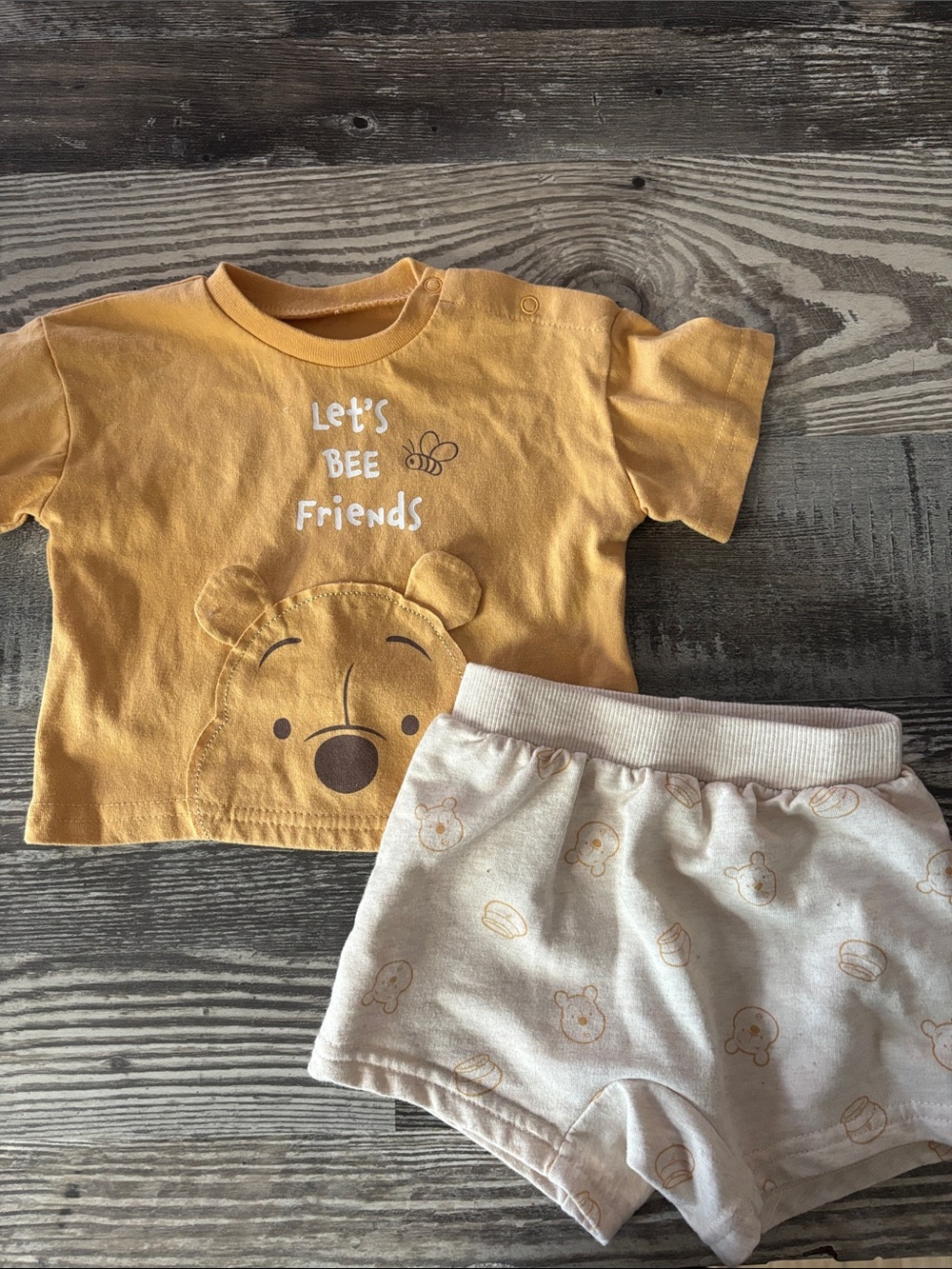 Winnie the Pooh Yellow Baby Tee & Cream Shorts Set